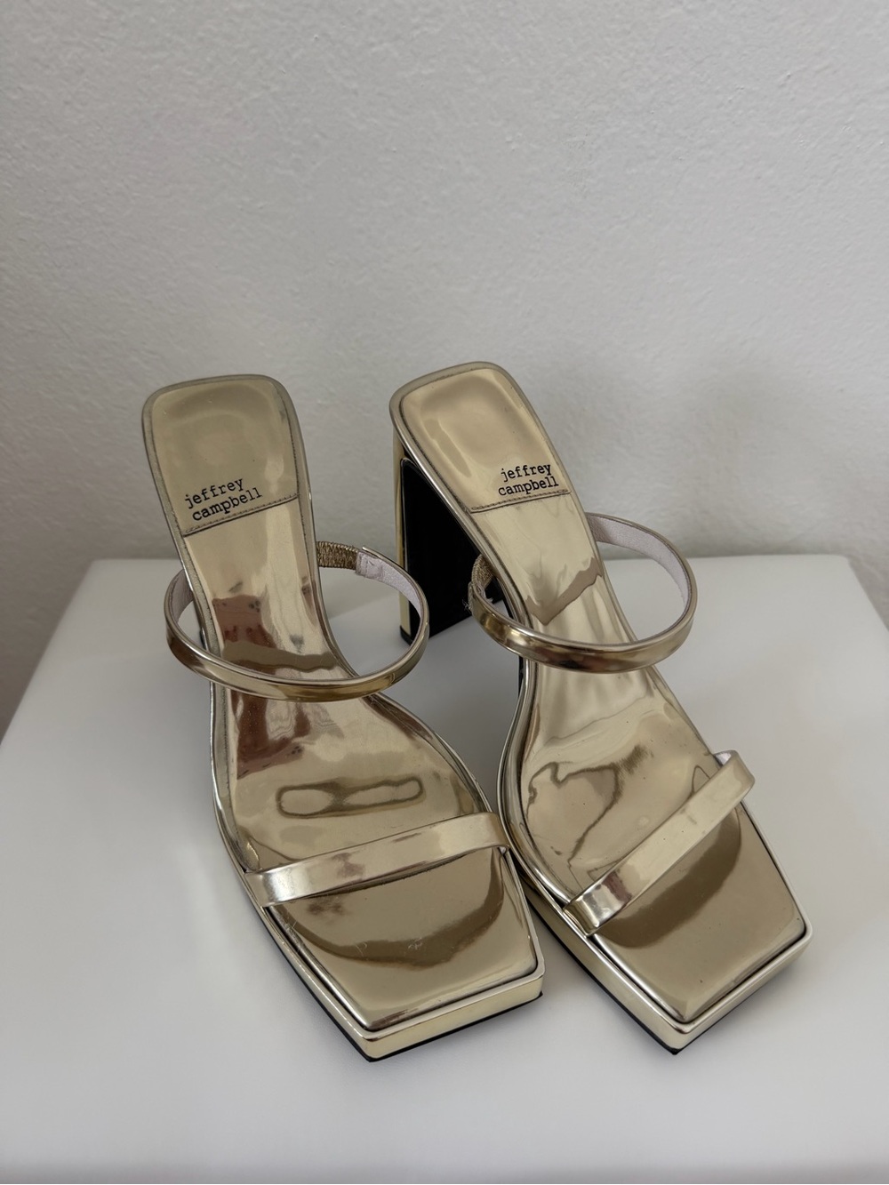 Jeffrey Campbell Metallic Gold Square-Toe High Heel Slides - Picture 4 of 5